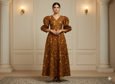 Muddy Brown Floral Printed Semi Pashimna Woolen Fabric