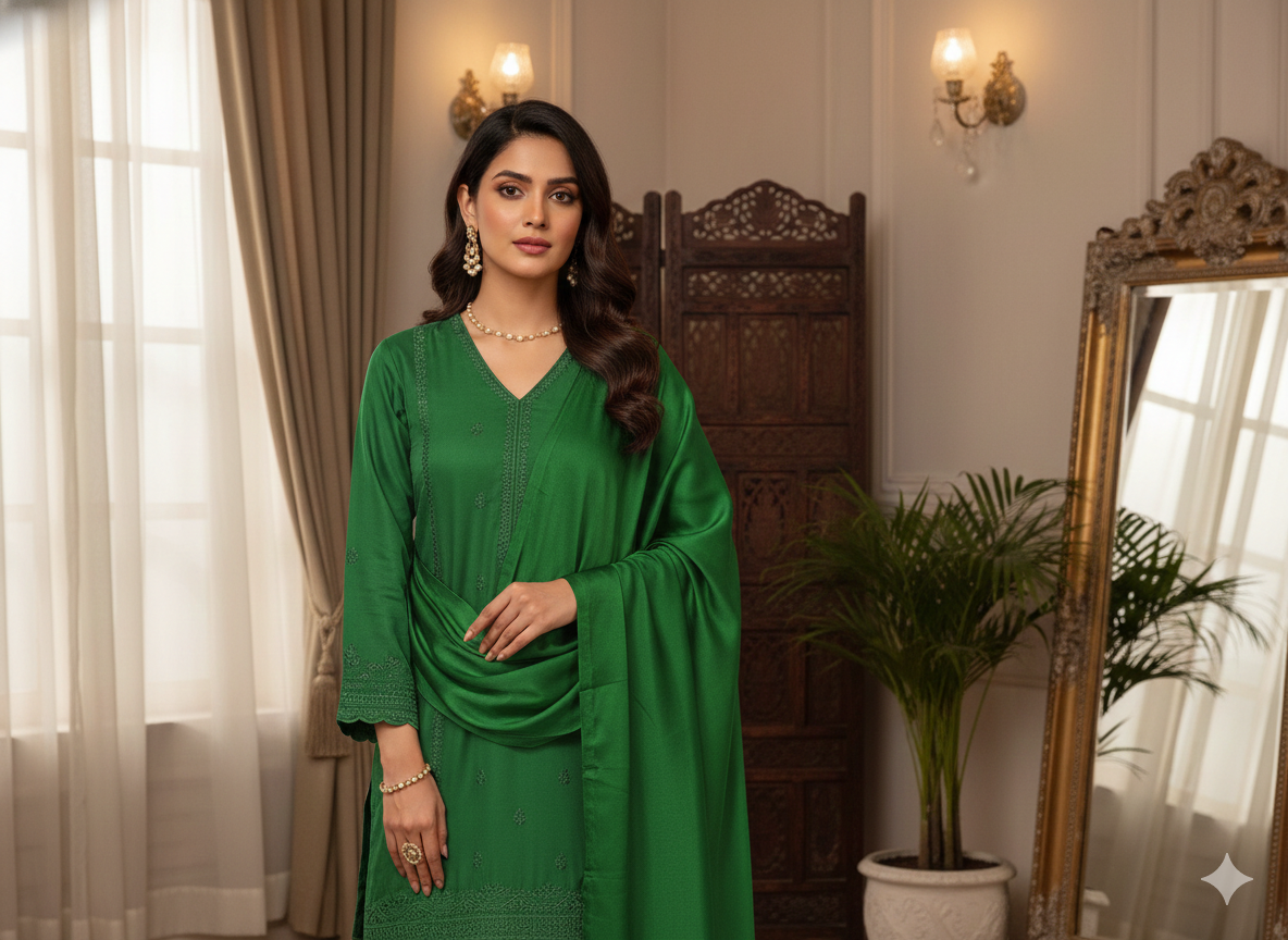 Forest Green Plain Malai Satin Fabric