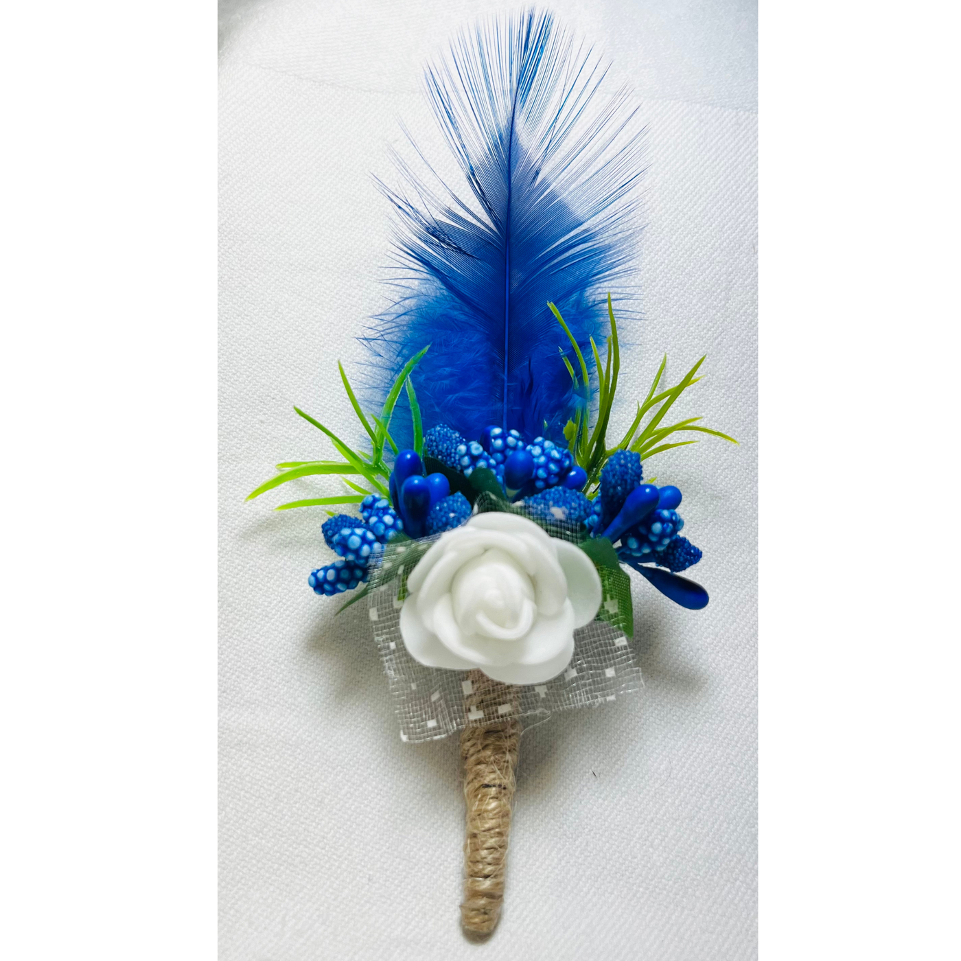 Blue & White Faux Feather Flower Brooch ( Wholesale )