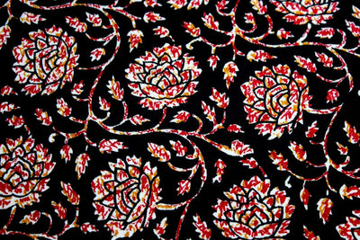 Black And Maroon Floral Printed Pure Cotton Fabric