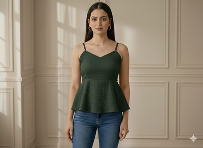 कैसलटन ग्रीन प्लेन जॉर्जेट फ़ैब्रिक