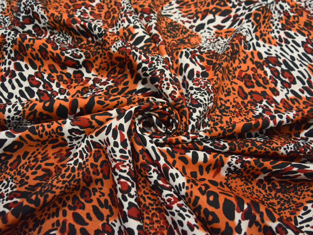 Orange Leopard Digitally Printed Butter Crepe Fabric