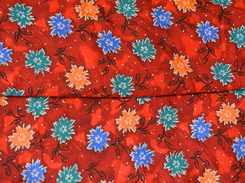 Orange Floral Digitally Printed Butter Crepe Fabric