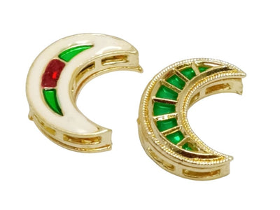 Green & Off White Moon Shaped Kundan Stones