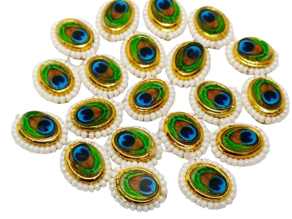 Green Oval Peacock Design Kundan Stones
