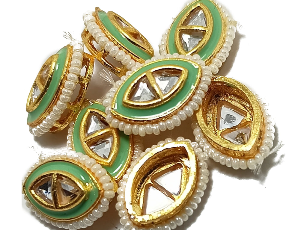 Mint Green & Golden Oval  Designer Kundan Stones