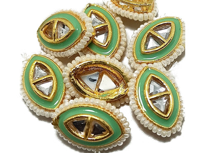 Mint Green & Golden Oval  Designer Kundan Stones