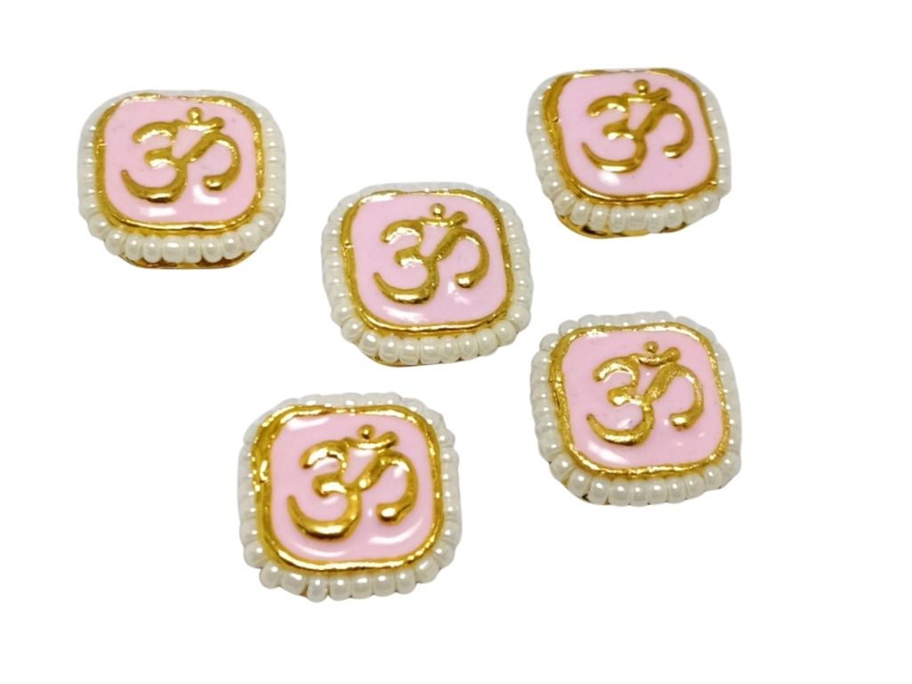 Baby Pink Om Design Kundan Stones