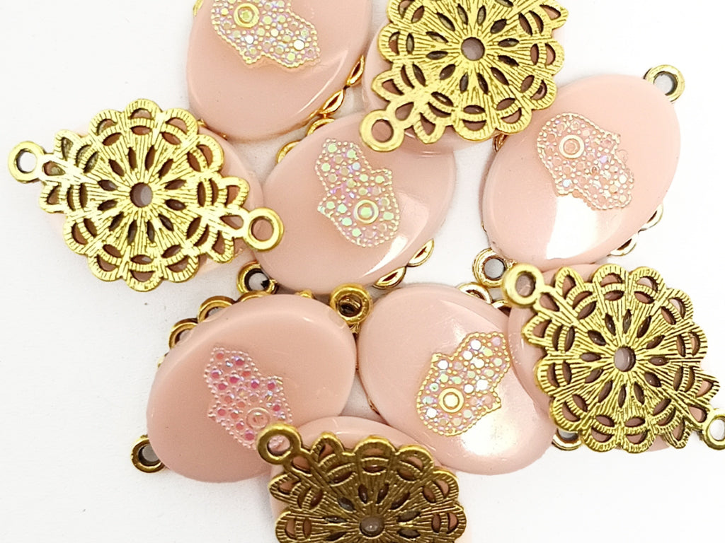 Light Pink Oval Plastic & Metal Charms