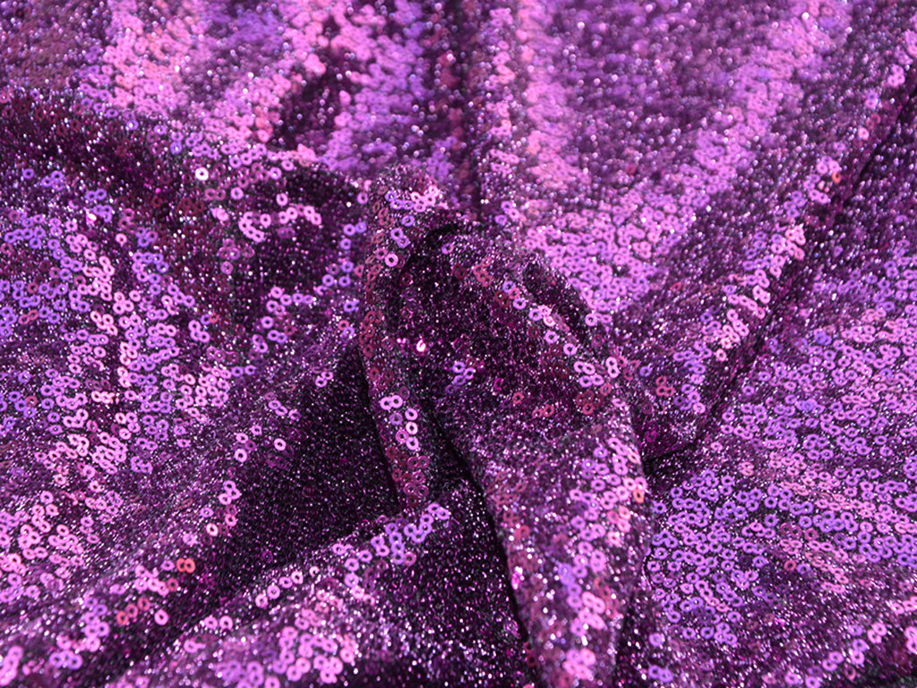 Splendid Purple Plain Sequins Embroidered Net Fabric