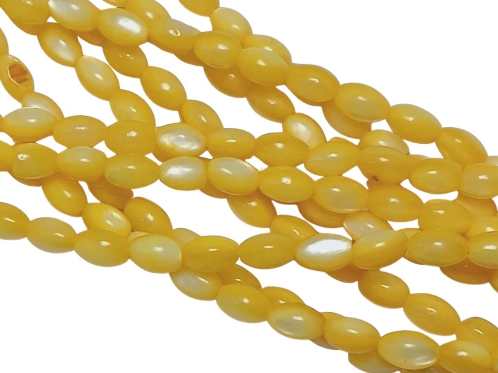 Lemon Yellow Oval Glossy Mother of Pearl Beads