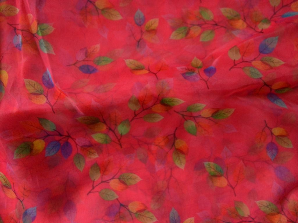 Blood Red Leaf Digital Printed Liquid Organza Fabric