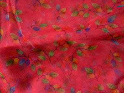 Blood Red Leaf Digital Printed Liquid Organza Fabric