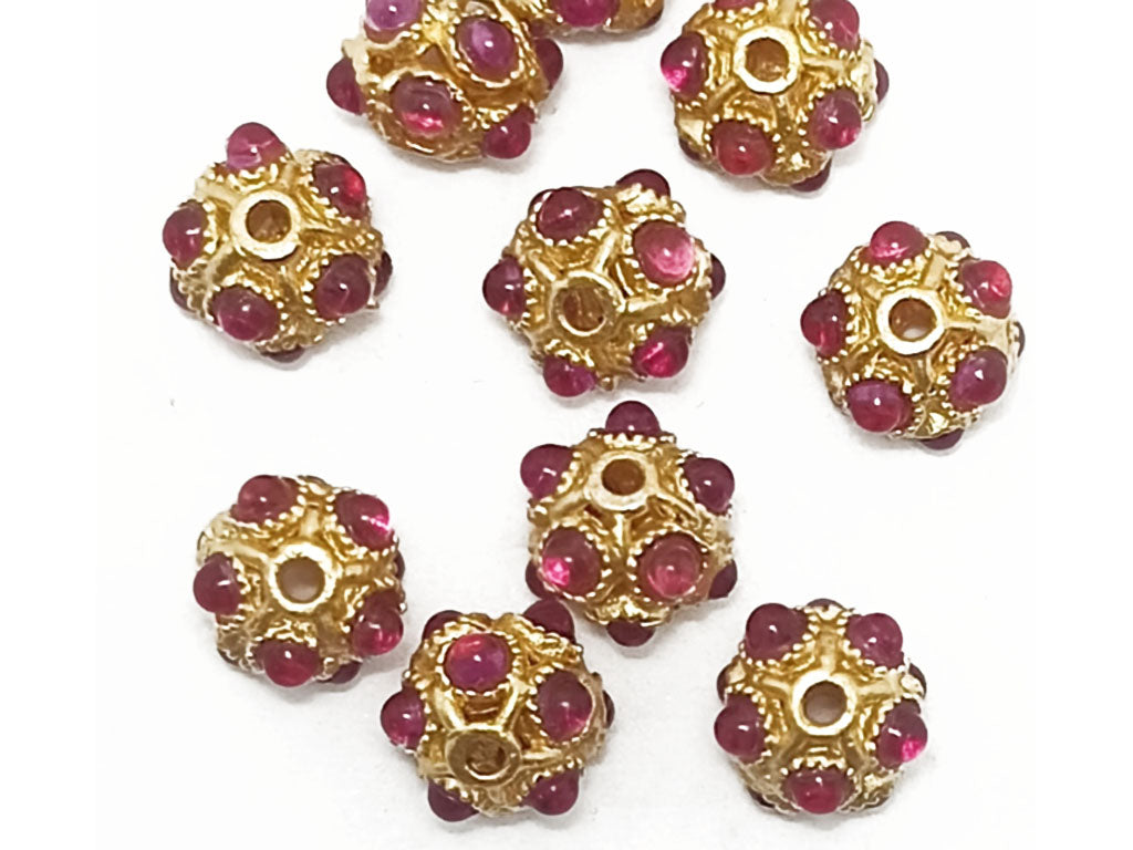 Deep Pink & Golden Metal Spacer Beads