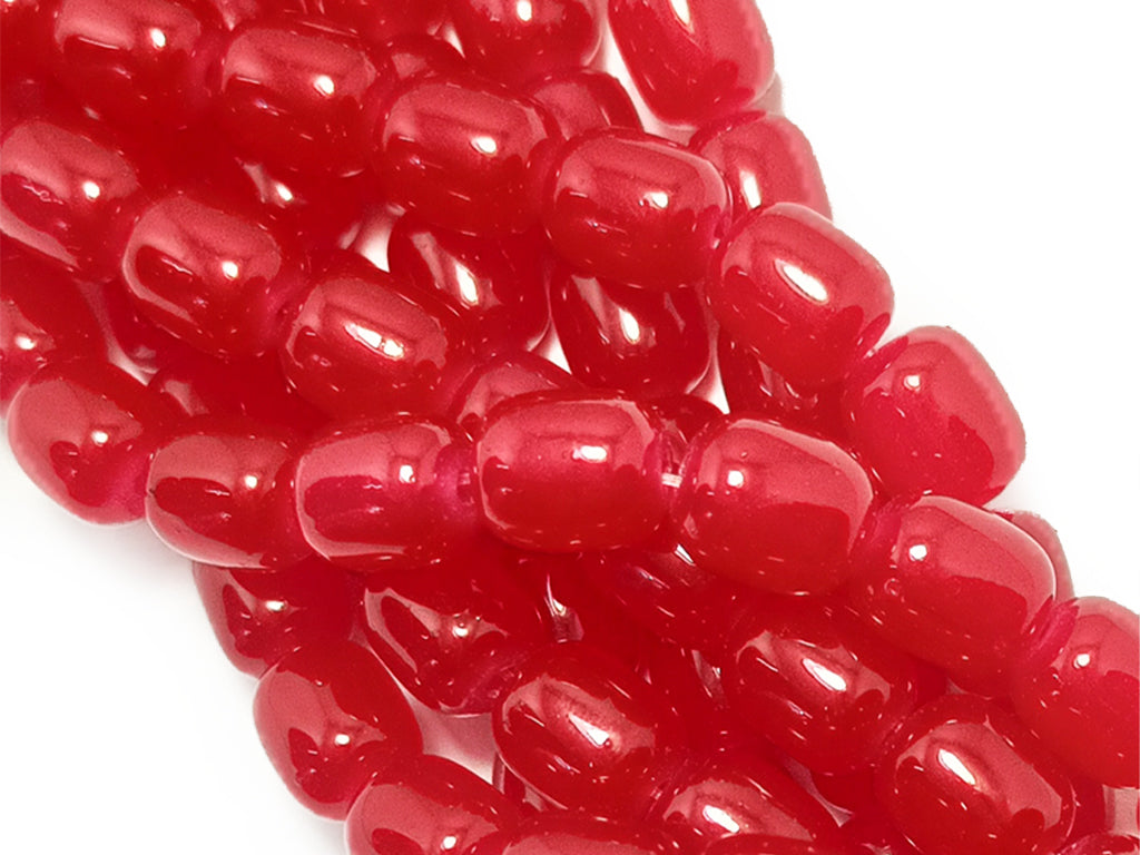 Red Color Cylindrical Glossy Glass Beads