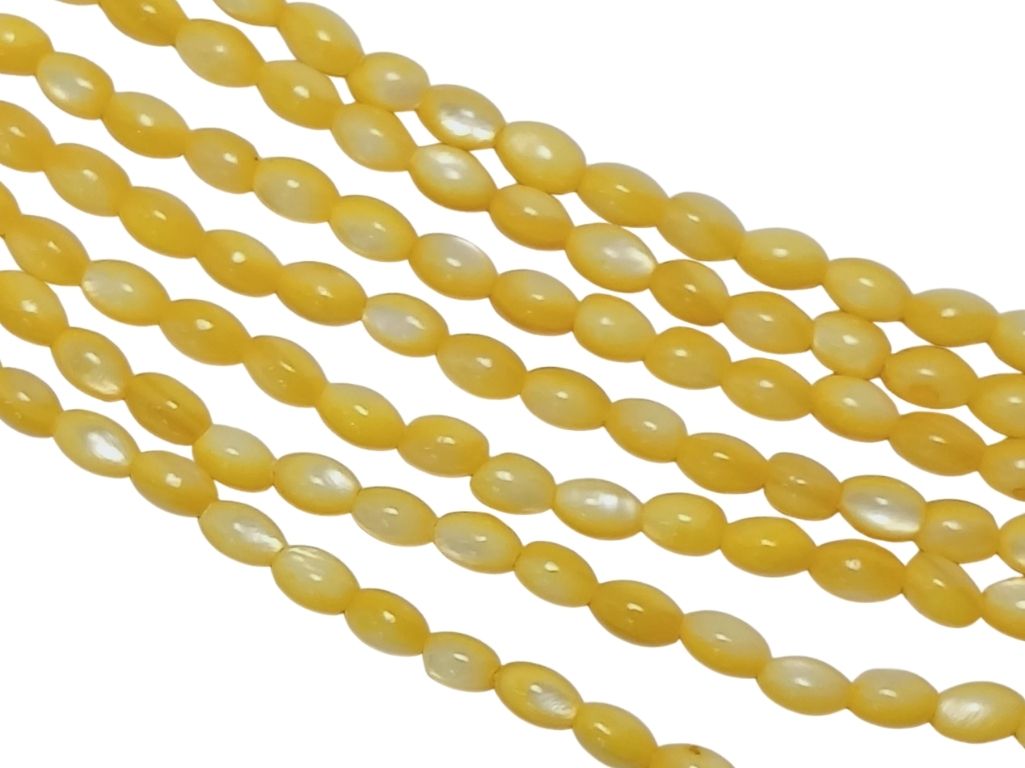 Lemon Yellow Oval Glossy Mother of Pearl Beads