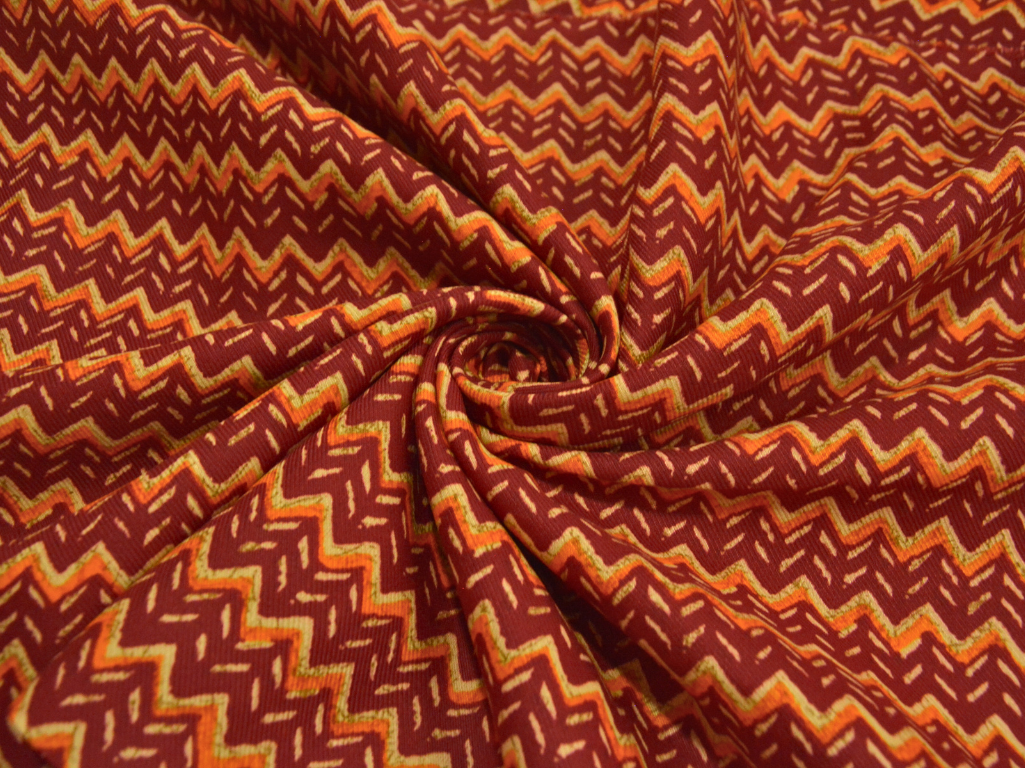 Marron Zigzag Printed Semi Pashimna Woolen Fabric
