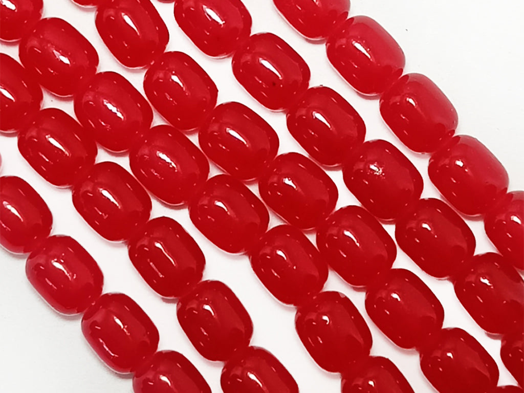 Red Color Cylindrical Glossy Glass Beads