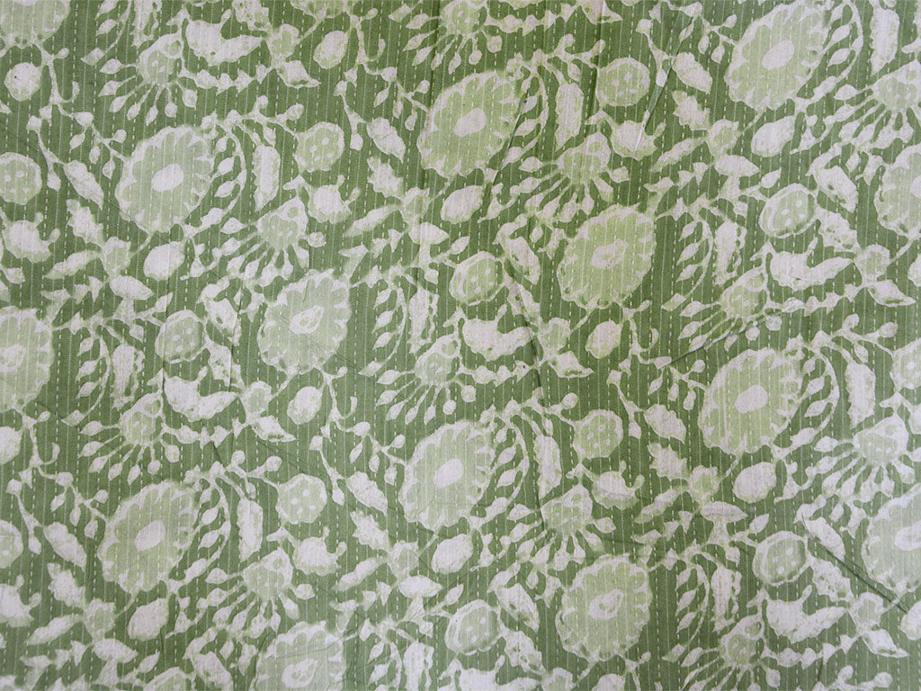 Pista Green Floral Pure Cotton Kantha Fabric