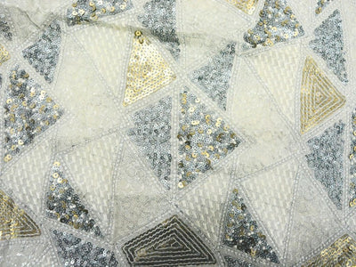 White Pure Viscose Georgette With Sequins Embroidered Fabric