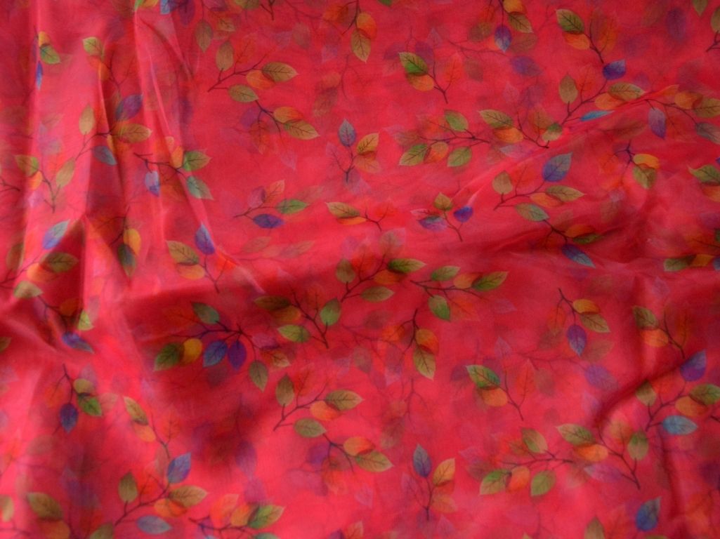 Blood Red Leaf Digital Printed Liquid Organza Fabric
