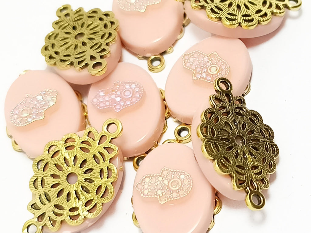 Light Pink Oval Plastic & Metal Charms