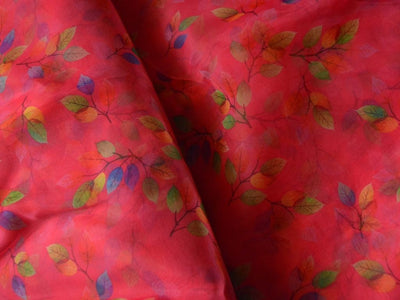Blood Red Leaf Digital Printed Liquid Organza Fabric