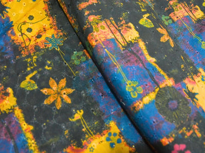 Multicolor 100 % Pure Cotton Chikan Embroidered Fabric