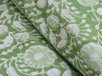Pista Green Floral Pure Cotton Kantha Fabric