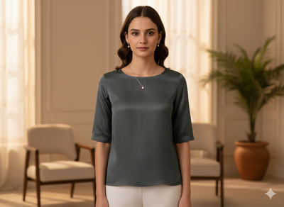 Charcoal Gray Plain Malai Satin Fabric