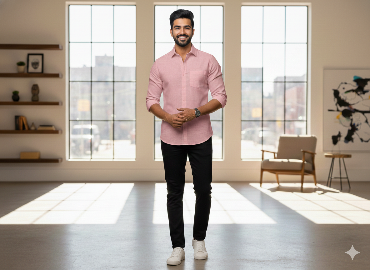 हल्का गुलाबी सादा सूती लिनन कपड़ा