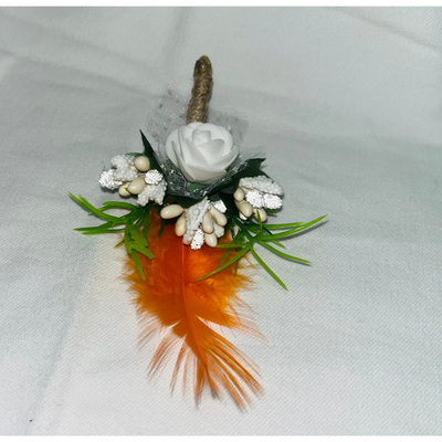 White & Orange Faux Feather Flower Brooch ( Wholesale )