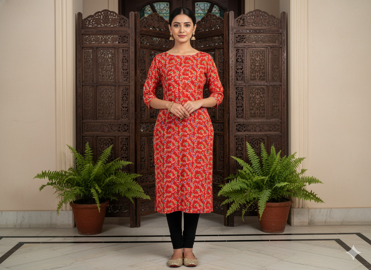 Blood Red Leaf Digitally Printed Butter Crepe Fabric