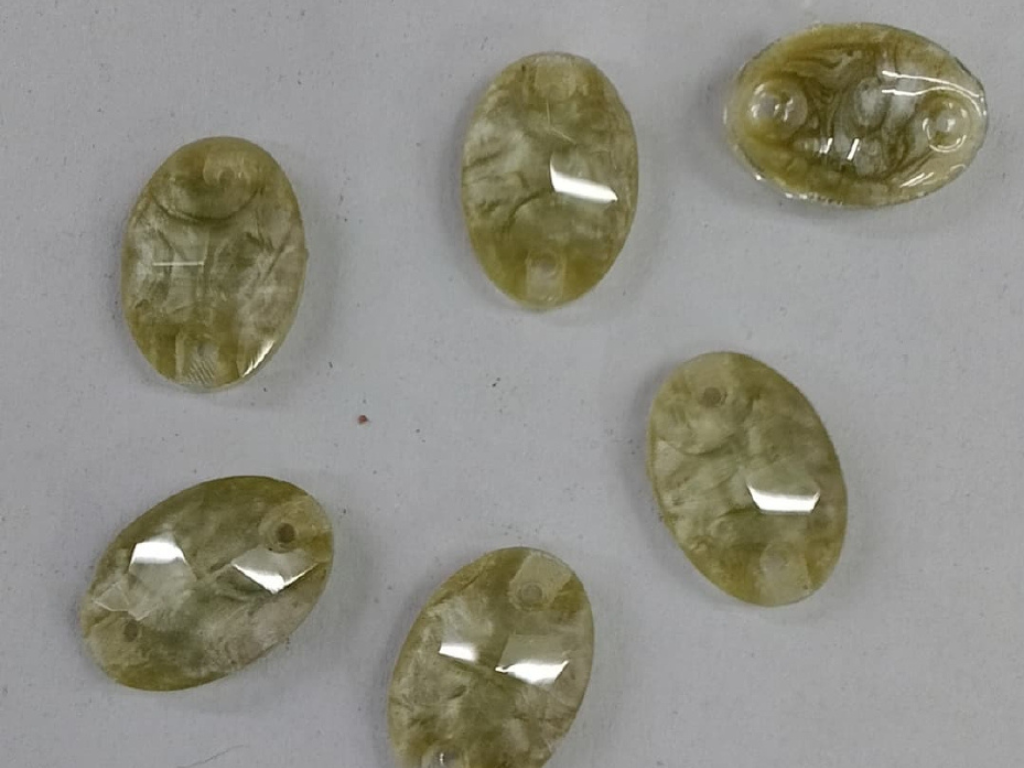 White & Olive Green Oval 2 Hole Glass Stones