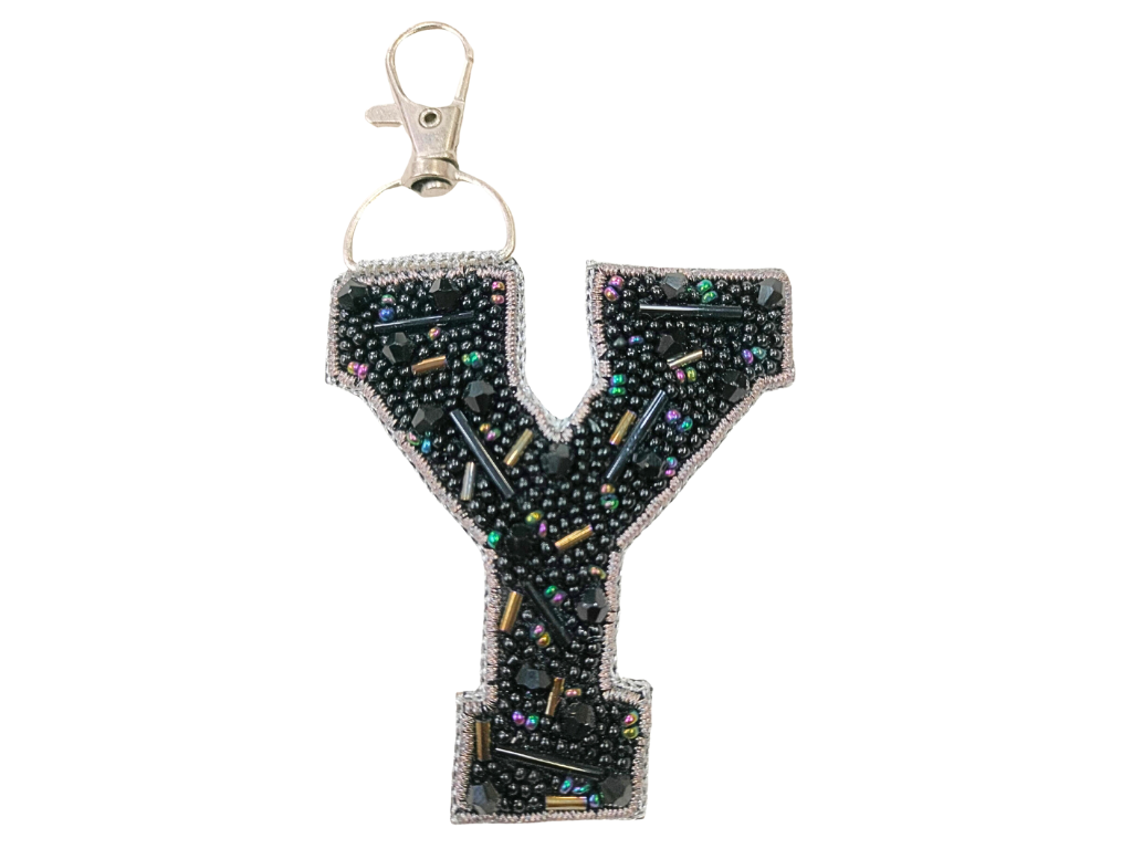 Black Cutdana 'Y' Alphabet Bag Charm