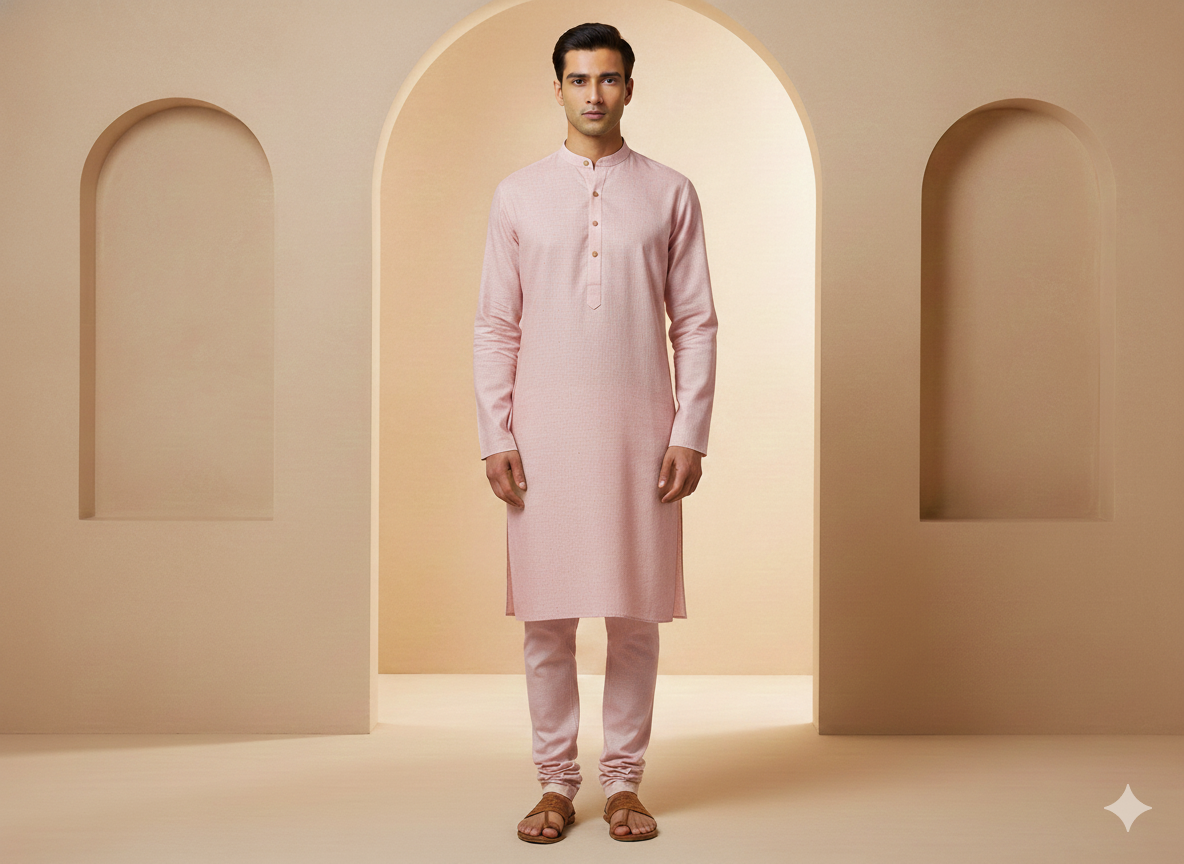 हल्का गुलाबी सादा सूती लिनन कपड़ा