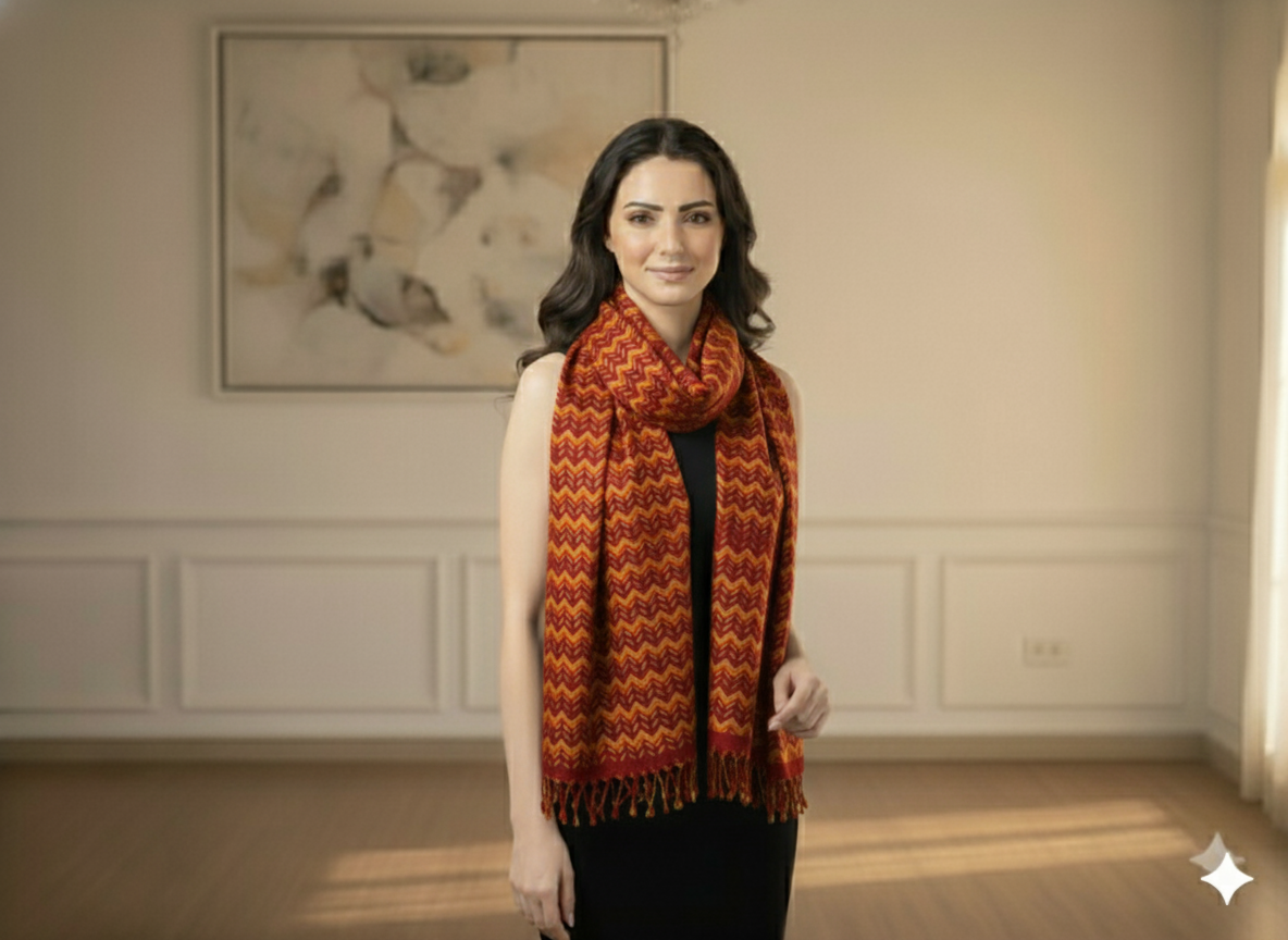 Marron Zigzag Printed Semi Pashimna Woolen Fabric