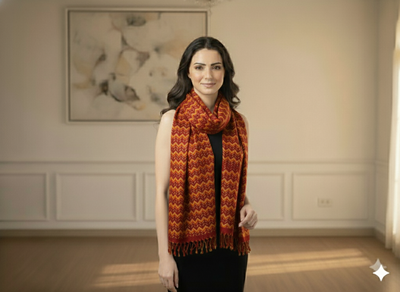 Marron Zigzag Printed Semi Pashimna Woolen Fabric