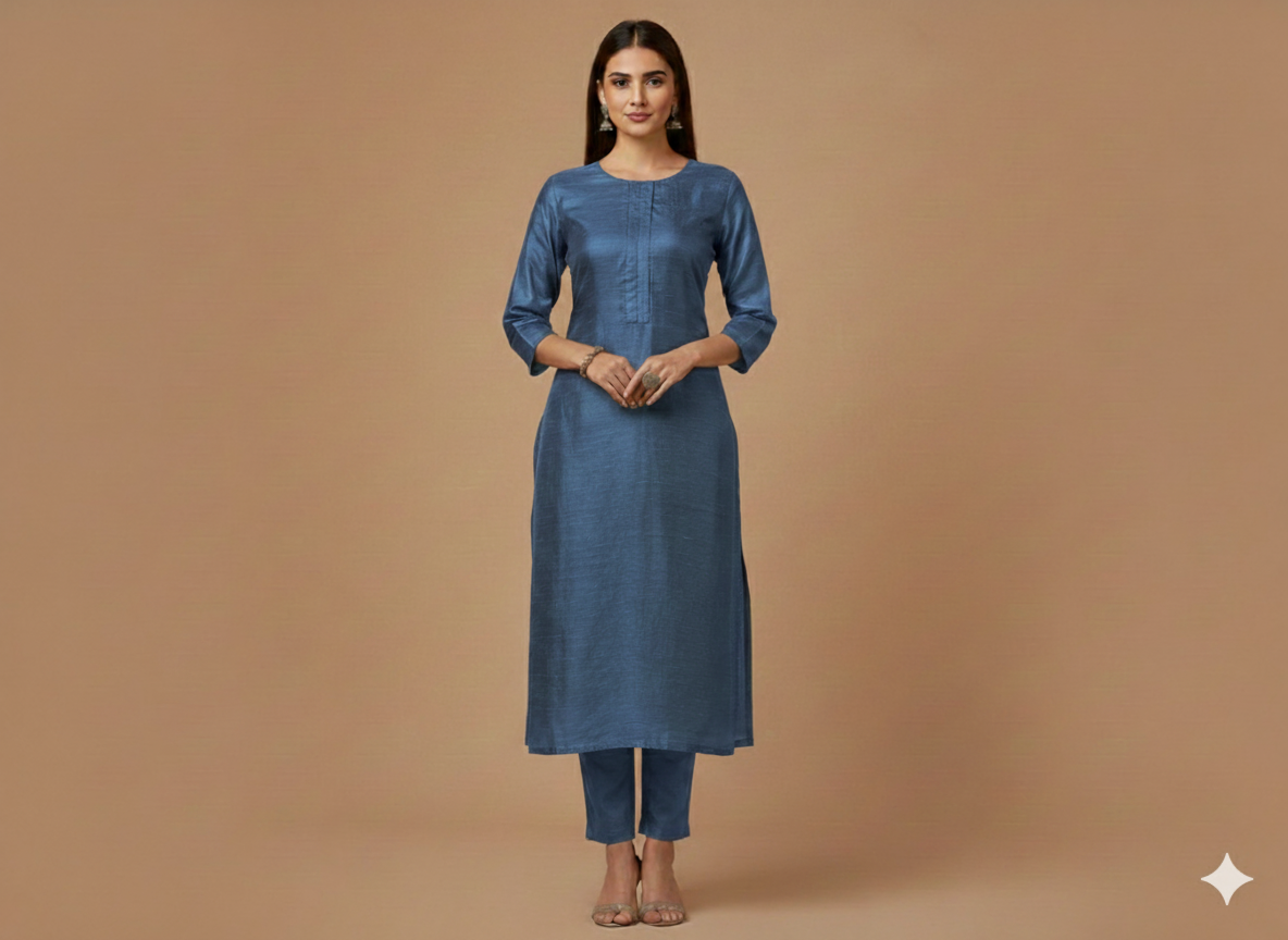 Peacock Blue Plain Bangalore Raw Silk Fabric  (Wholesale)