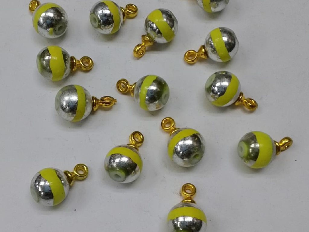 Lemon Yellow & Silver Plastic Loreal Beads