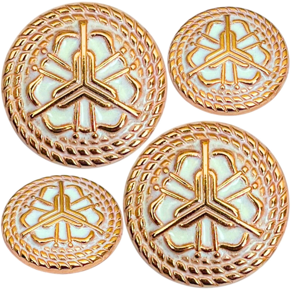 White & Golden Regal Floral Motif Antique Design Round Shank Metal Button