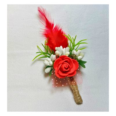 Red Faux Feather Flower Brooch ( Wholesale )