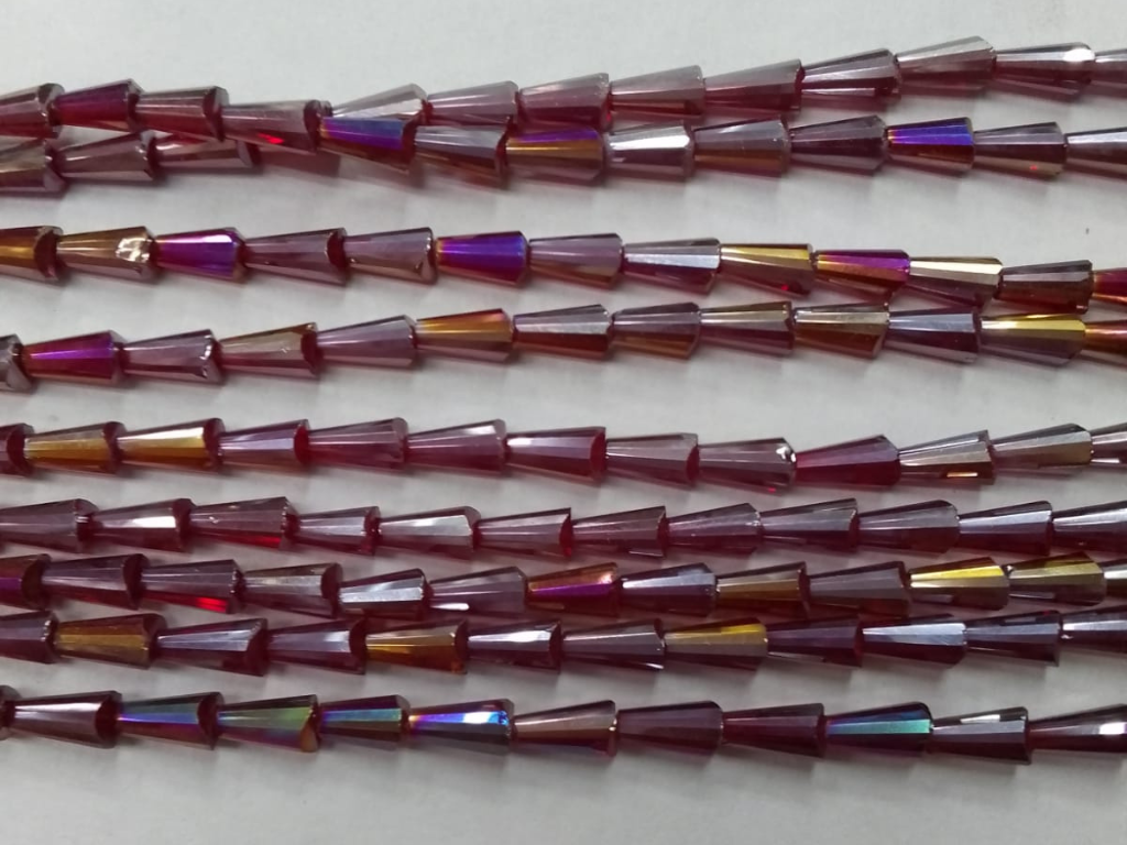 Maroon Rainbow Conical Crystal Glass Beads (Wholesale)