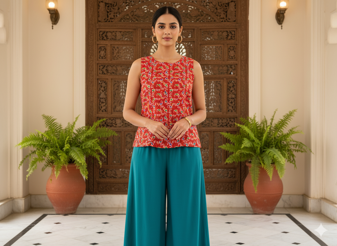 Blood Red Leaf Digitally Printed Butter Crepe Fabric