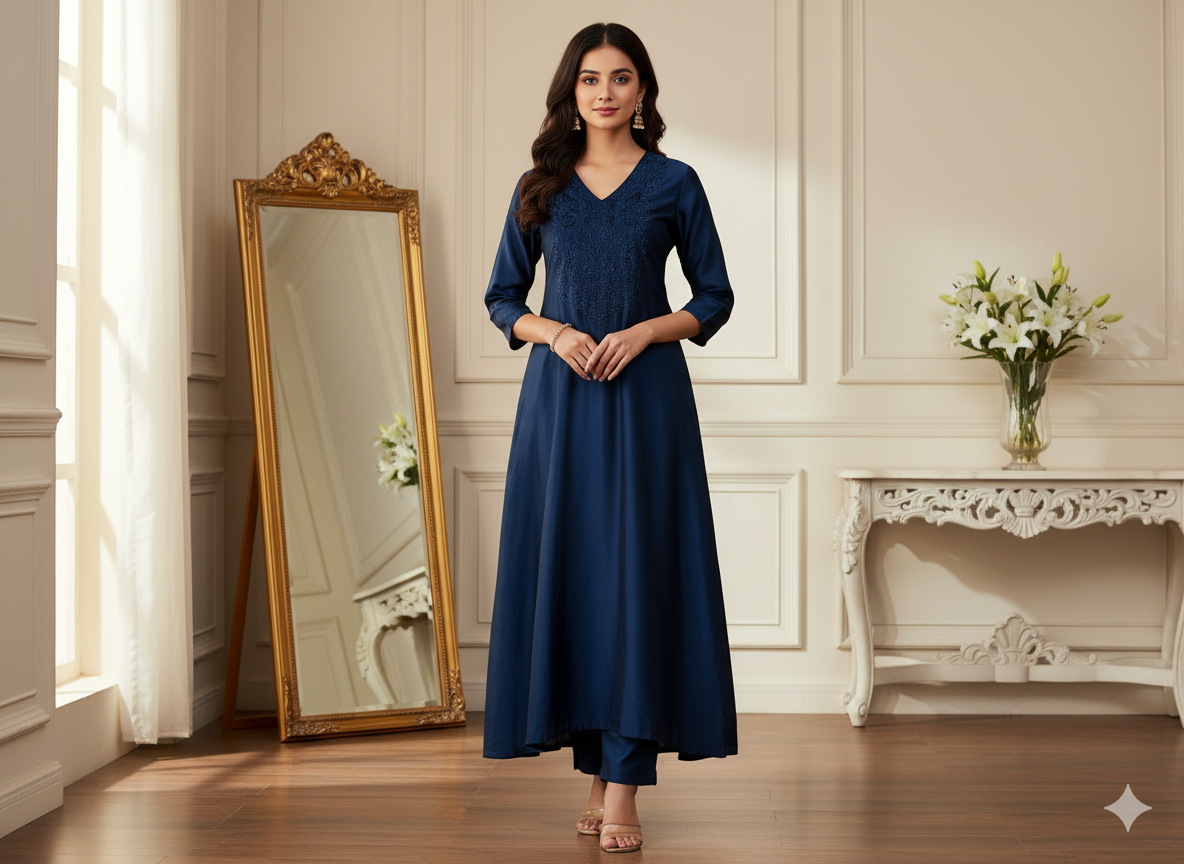 नीला सादा शुद्ध विस्कोस गाजी सिल्क कपड़ा