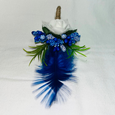 Blue & White Faux Feather Flower Brooch ( Wholesale )