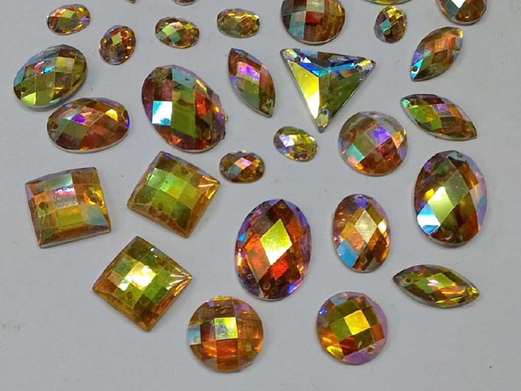 Golden Rainbow Faceted Assorted 2 Hole Plastic Stones