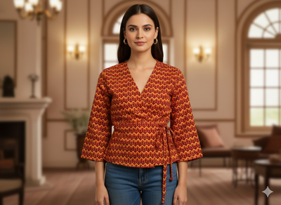 Marron Zigzag Printed Semi Pashimna Woolen Fabric