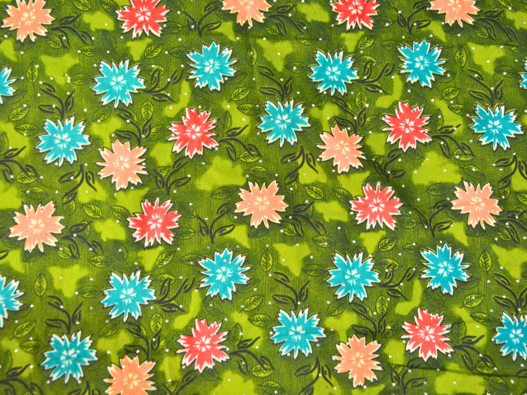 Grass Green Floral Digitally Printed Butter Crepe Fabric