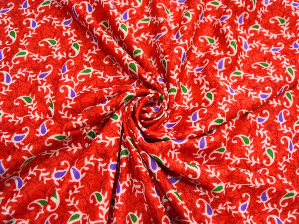 Blood Red Leaf Digitally Printed Butter Crepe Fabric